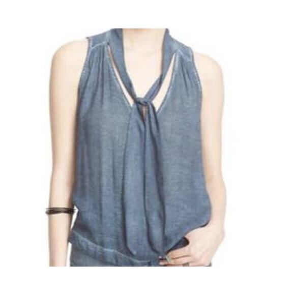 Free People Tie Front Shirttail Tank Top Blue Stonewash Size XS - Picture 1 of 8